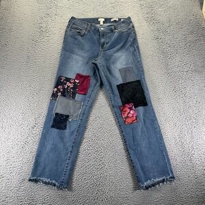 LOGO Lavish Jeans Womens 6 Blue Denim Cotton Boyfriend Straight Raw Hem Stretch